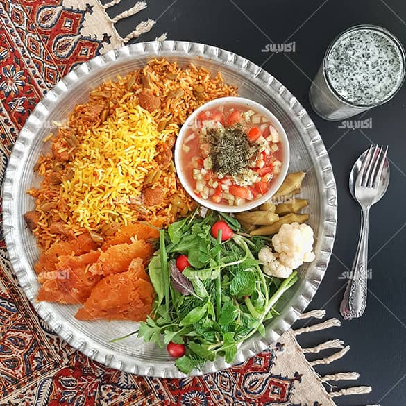 لوبیا پلو مجلسی با گوشت تکه ای