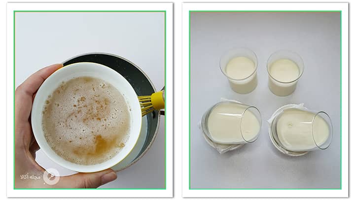 اضافه کردن ژلاتین بن ماری شده به مایه شیری پاناکوتای خرمالو