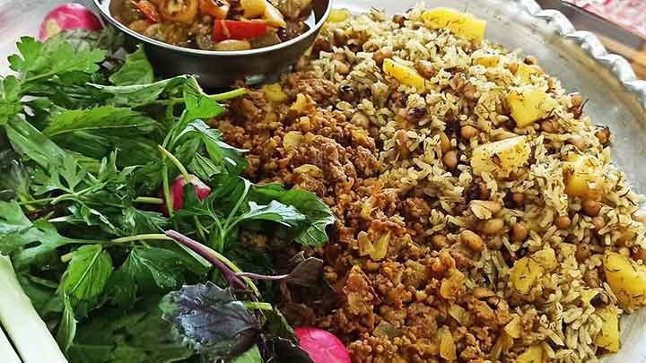 طرز تهیه لوبیا پلو شیرازی با مرغ